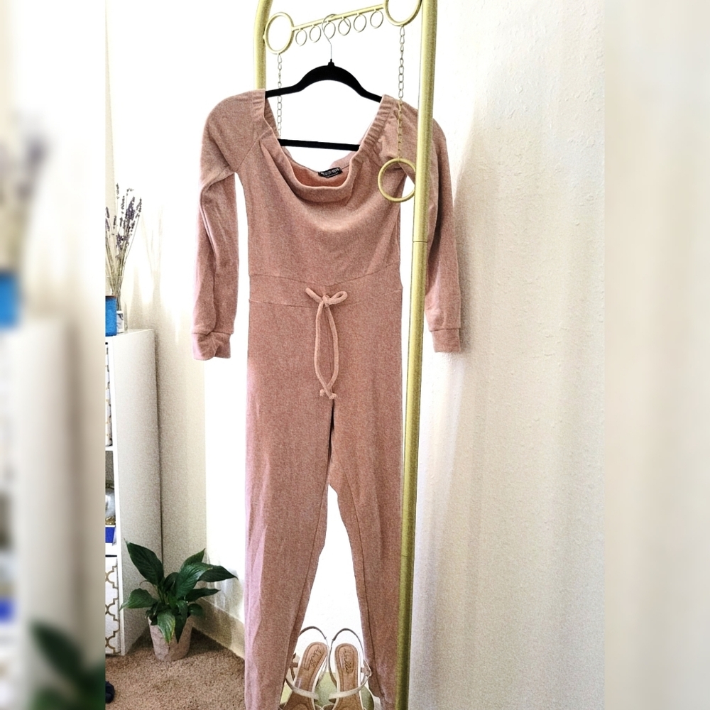 Fashion Nova Velour Jumpsuit Mauve in Size S